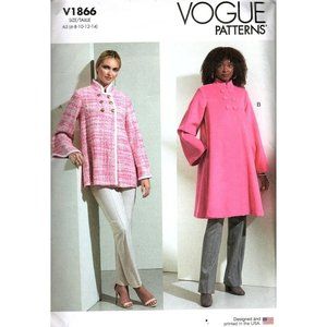 Vogue V1866 Misses 6 to 14 Lined Mandarin Style Coat UNCUT Sewing Pattern